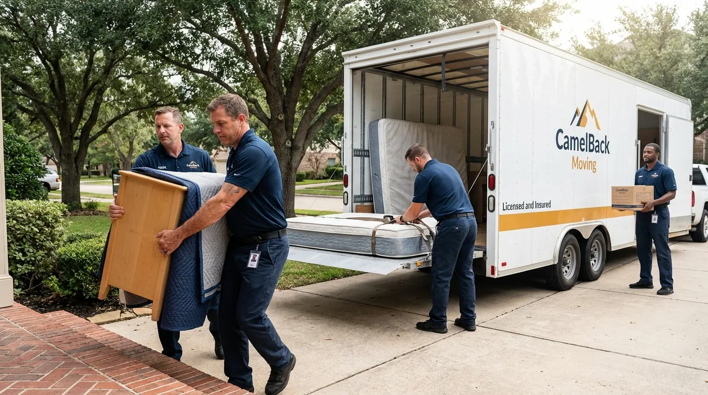 Crew loading residential truck for cross-state move from East Kingston, NH