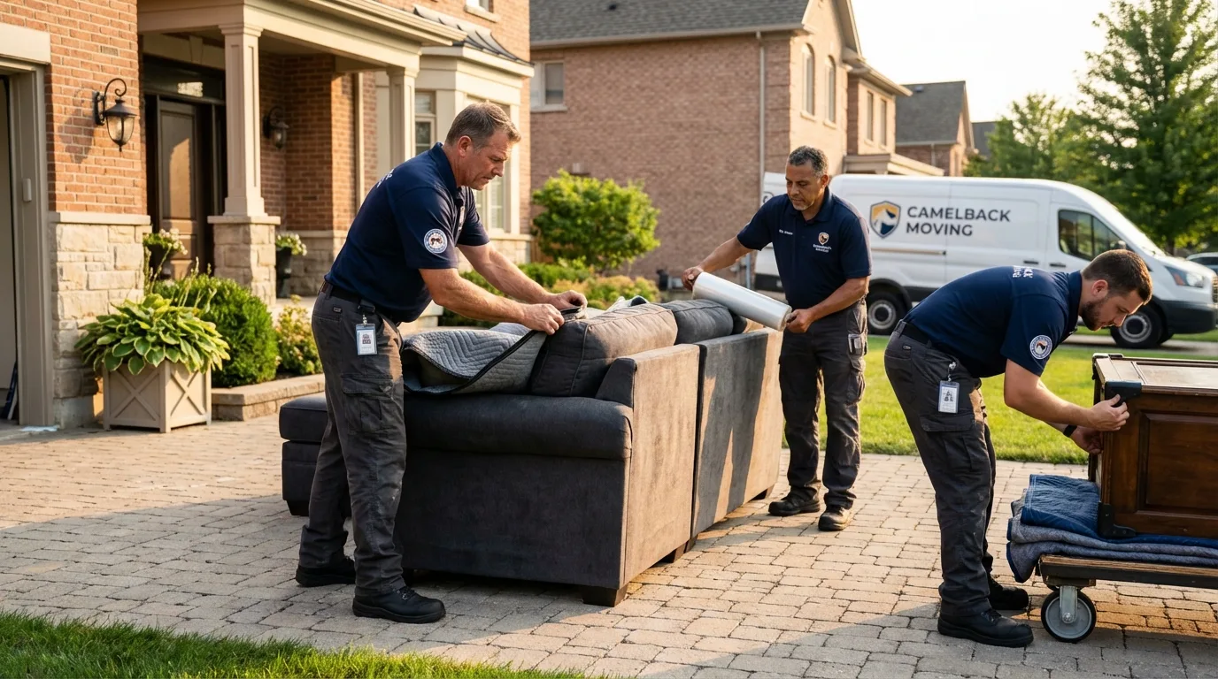 Large estate moving crew wrapping furniture in East Kingston, NH