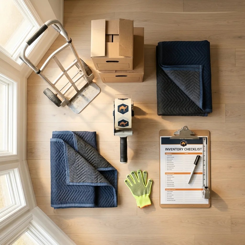 Professional moving supplies and packing materials layout for East Kingston residential relocations